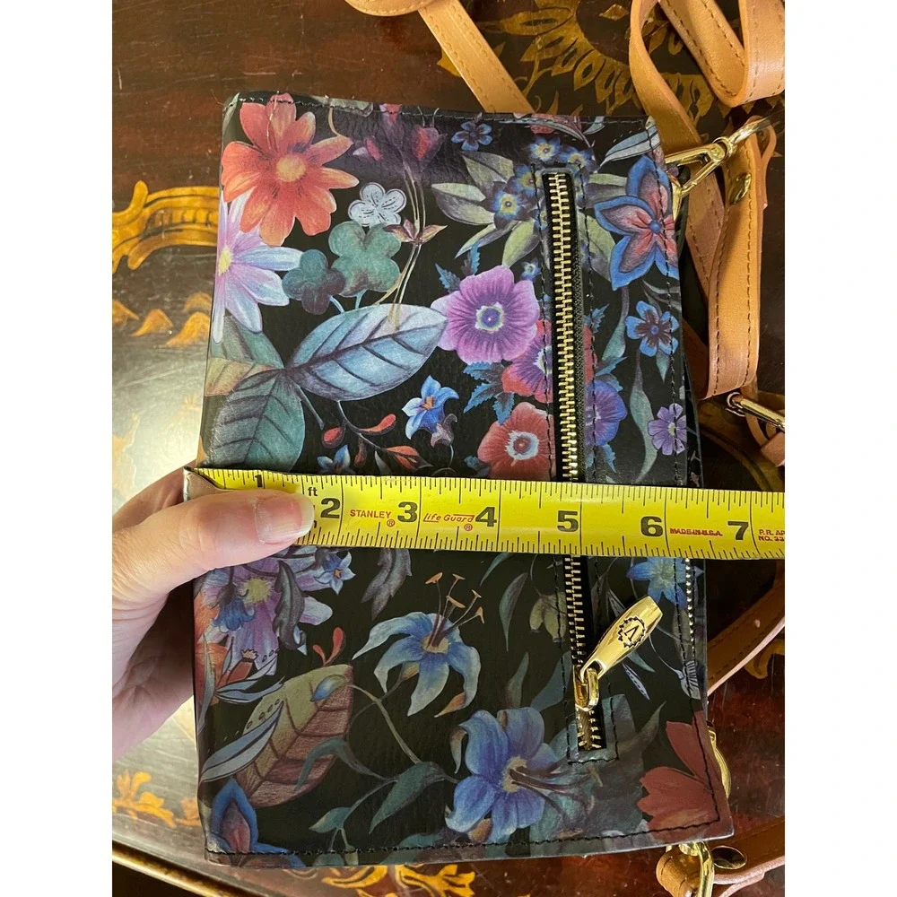Valentina Floral‎ Print Leather Crossbody Bag Gold Zip Travel Boho Chic Romantic